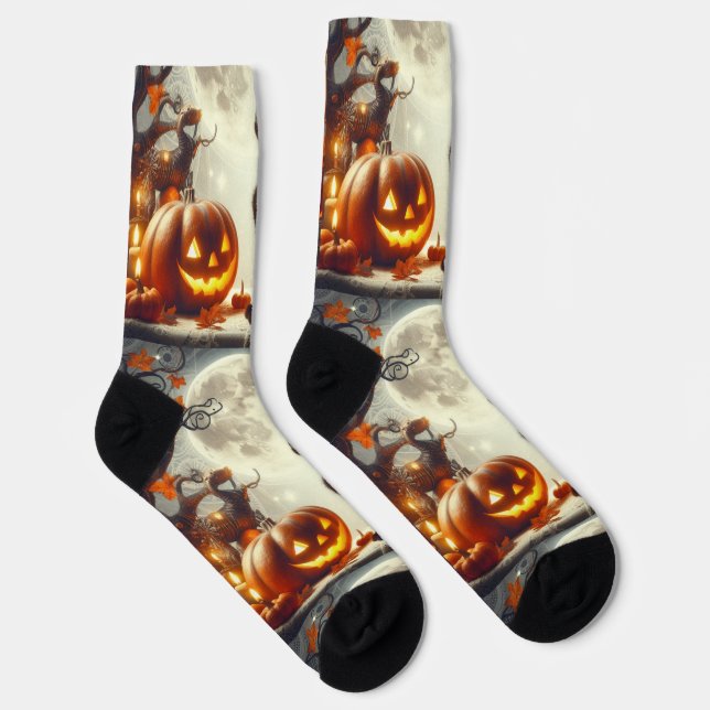 Chaussette Chaussettes d'équipage d'impression Citrouille Hal (Droite)