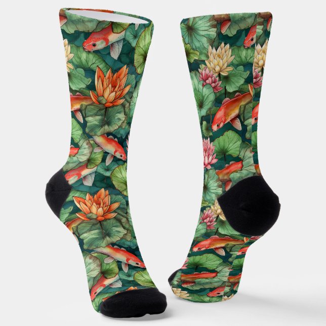 Chaussette Chaussettes d'équipage Koi et Water Lilies (Angulaire)