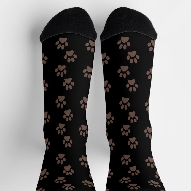 Chaussette Chaussettes d'équipage noir Empreintes de pattes b (Haut)