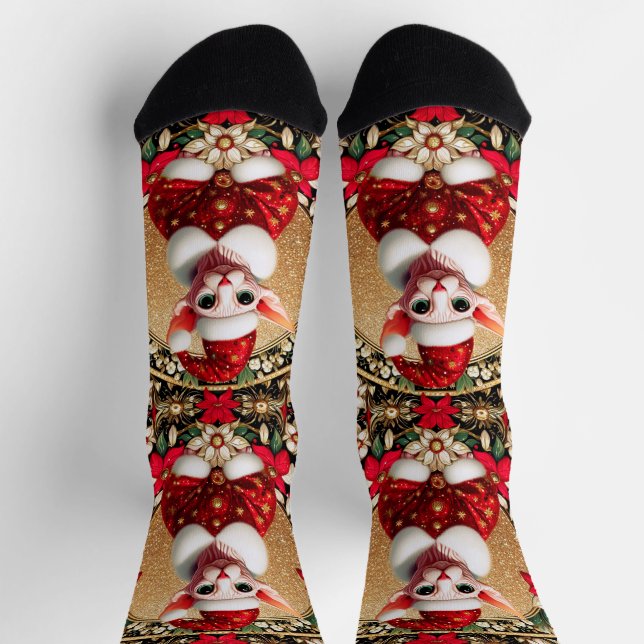 Chaussette Chaussettes d'équipage Sphynx Cat Père Noël Elf Xm (Haut)