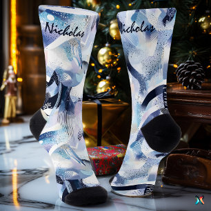 Chaussette Chaussettes d'hiver Abstraites neige en bleu et la
