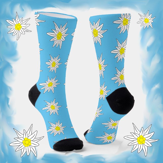 Chaussette Chaussettes Edelweiss Alpine Flower Blue Crew (Créateur téléchargé)