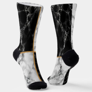 Chaussette Chaussettes en marbre blanc Noir Ligne or Moderne