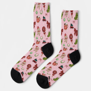 Chaussette Chaussettes en pain d'épice de Noël rose cosy