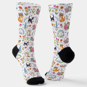 Chaussette Chaussettes équipage à motif de chats floraux drôl