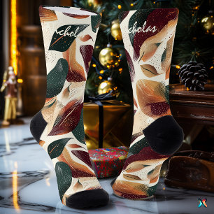 Chaussette Chaussettes Feuillage d'Automne en Crème, Bourgogn