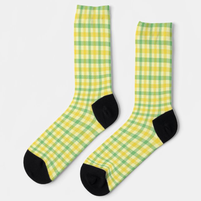 Chaussette Chaussettes folles de Plaid Retro Vert et Jaune (Gauche)