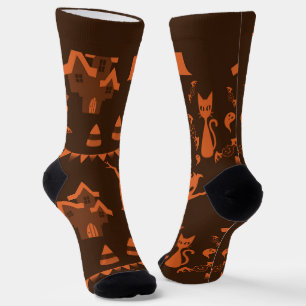 Chaussette Chaussettes Halloween Orange et Marron Spooky avec