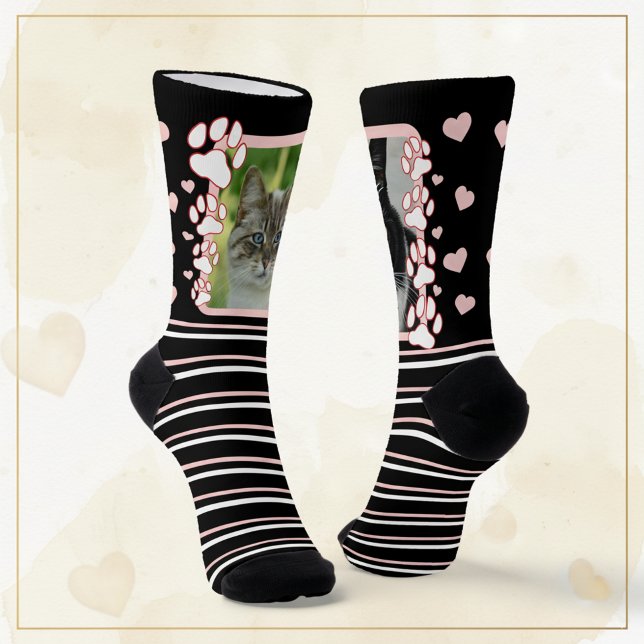 Chaussette Chaussettes individuelles personnalisées pour anim (🐾🖤🎀 Custom socks with your pet’s photo – fun, unique & personal!)