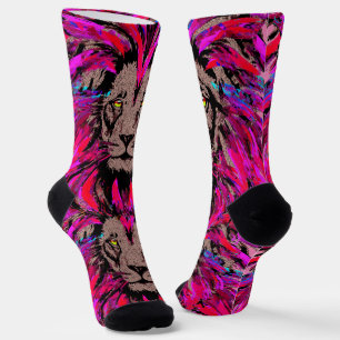 Chaussette Chaussettes Lion Roses - Portrait Visage Lion - Tê