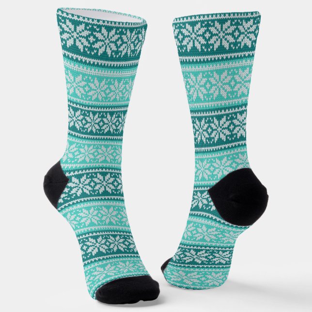 Chaussette Chaussettes Motif Aqua Blue Turquoise Poinsettia (Angulaire)