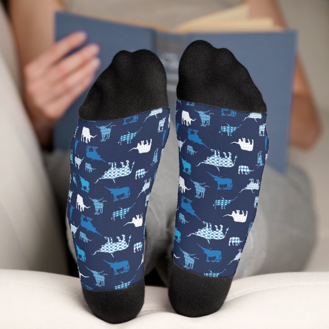 Chaussette Chaussettes Motifs à motifs bleus Longhorns (Fond)