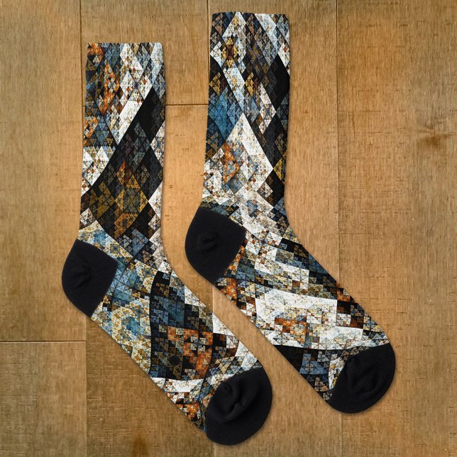 Chaussette Chaussettes Motifs élégantes Abstraites (Artistic socks featuring a fun abstract geometric fractal pattern in nature inspired colors)