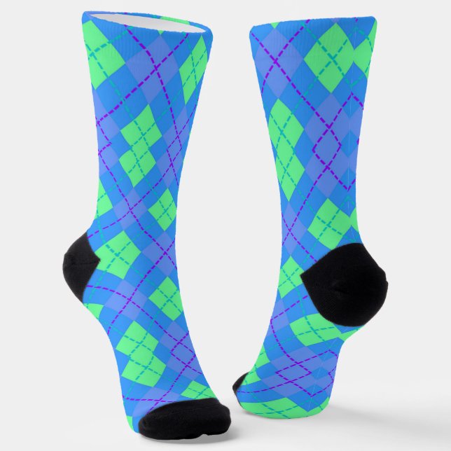 Chaussette Chaussettes motifs en Jacquard vert et bleu (Angulaire)