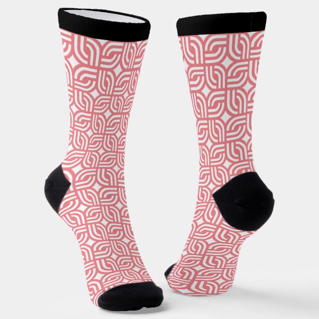 Chaussette Chaussettes Motifs géométriques rose et blanc (Angulaire)