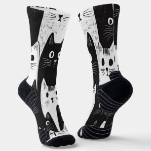 Chaussette Chaussettes Motifs pour chats noir et blanc amusan