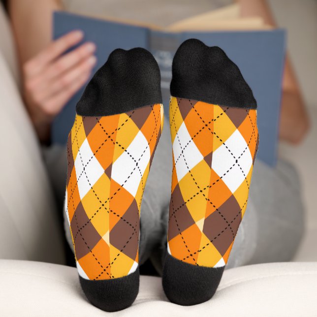 Chaussette Chaussettes Motifs Pumkin Orange À damiers (Fond)