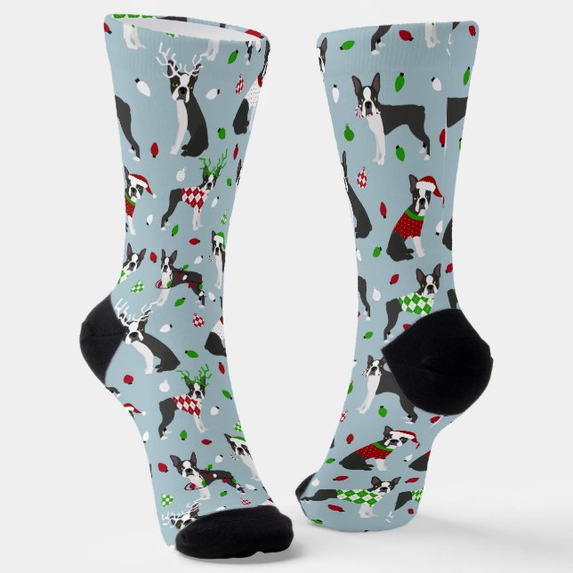 Chaussette Chaussettes Noël Boston Terrier (Angulaire)