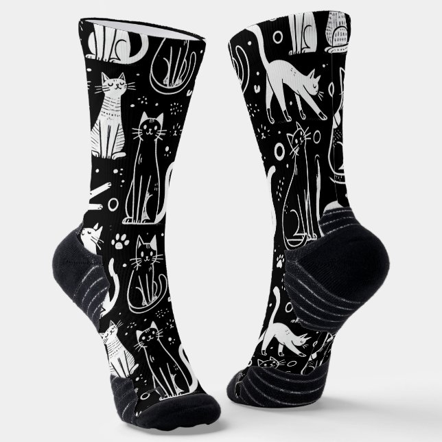 Chaussette Chaussettes noires avec Chat blanc Chic Motif (Angulaire)