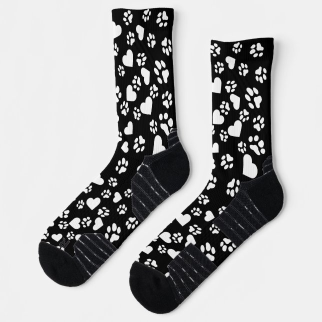 Chaussette Chaussettes noires avec Empreintes de pattes blanc (Gauche)