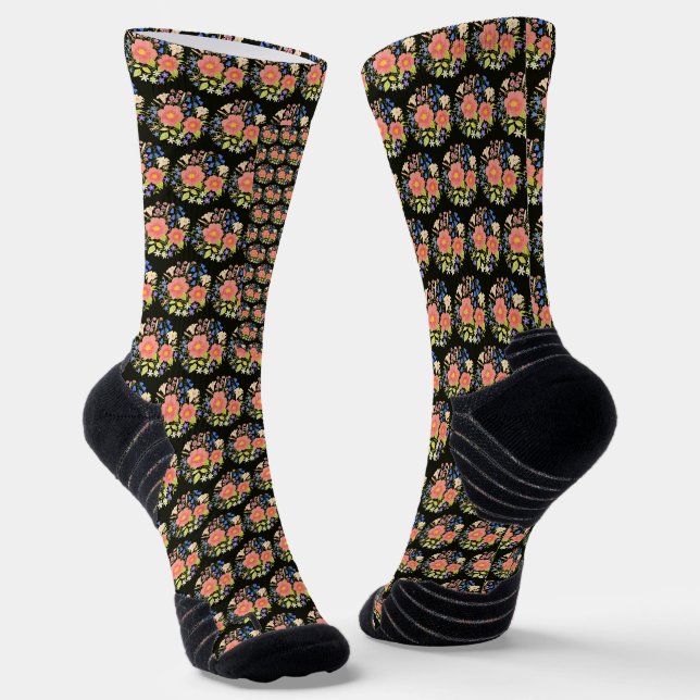 Chaussette Chaussettes noires Bouquet de fleurs (Angulaire)