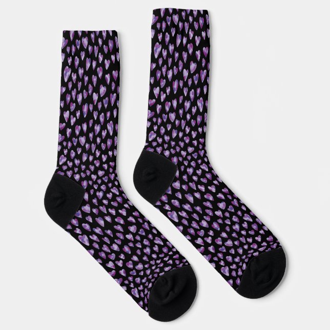 Chaussette Chaussettes noires Motif de coeur d'amour violet (Droite)