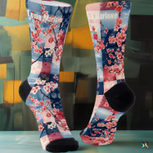 Chaussettes Patchwork Sakura avec Élégance Bleue e