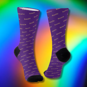 Chaussette Chaussettes Personnalisées Nom Or Violet Texte Per