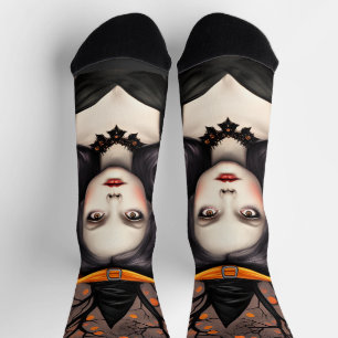 Chaussette Chaussettes Portrait Sorcière Halloween