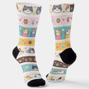 Chaussette Chaussettes rayées chat mignon   Chats Kawaii ador