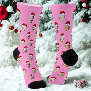 Chaussette Chaussettes roses chapeau de Père Noël visage pers
