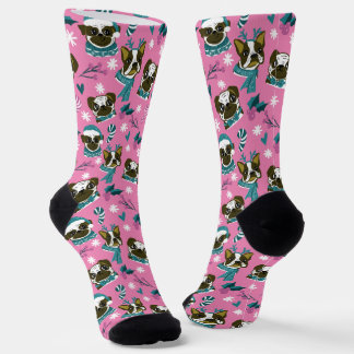 Chaussette Chaussettes roses de Noël Carlin chien