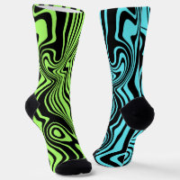 Chaussettes vertes sarcelle rayées ondulées noires