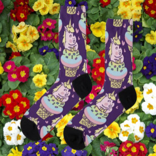 Chaussette Chaussettes violettes à crème glacée Unicorn Sweet