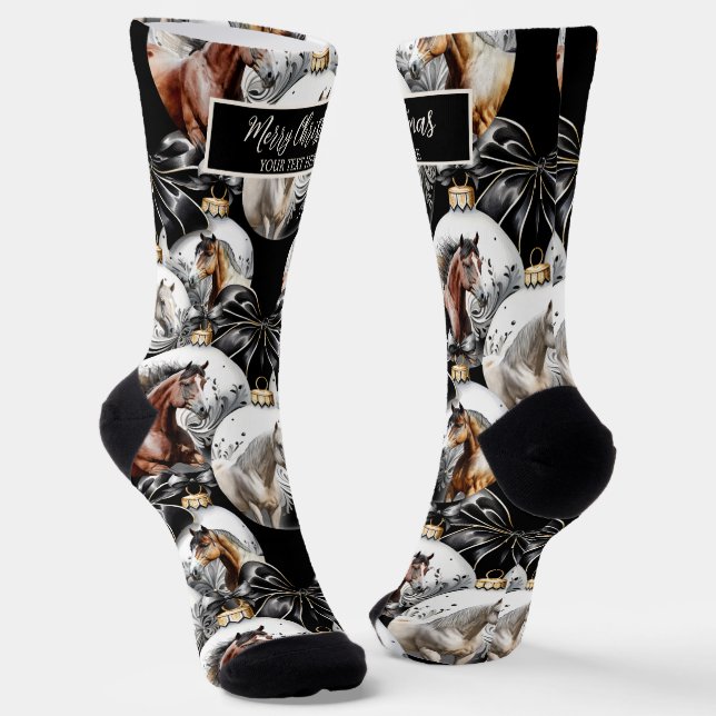 Chaussette Chevaux noir et or Citation de Noël (Angulaire)