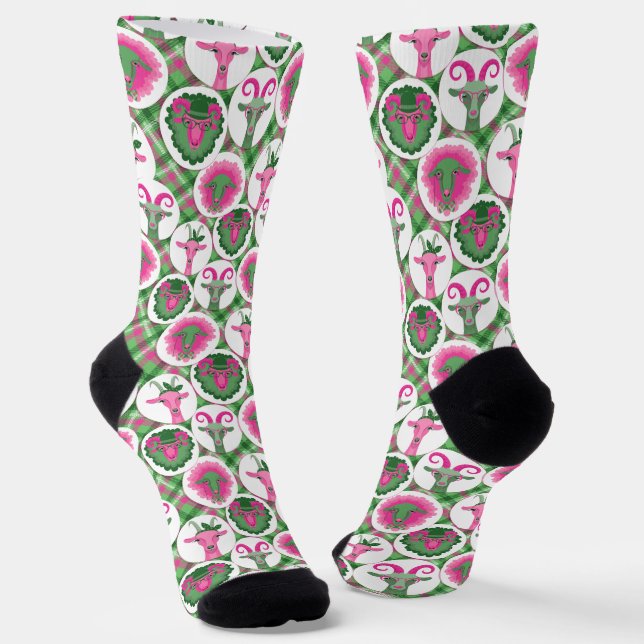 Chaussette Chèvres hipsters roses chaudes et vertes à la chau (Angulaire)