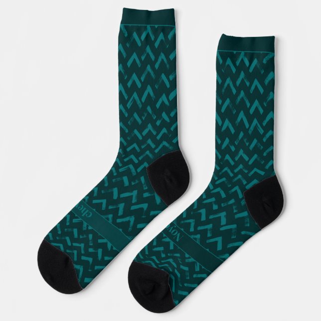 Chaussette Chevron Dark Green and Turquoise Name (Gauche)