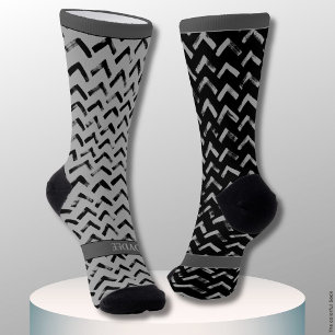 Chaussette Chevron noir et gris avec nom sur chaussettes dépa