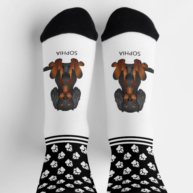 Chaussette Chien Cavalier Noir Et Tan Avec Nom Et Patrouilles (Haut)