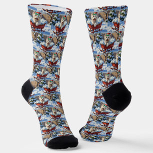 Chaussette Chien Coton de Tulear Fluffy Luge de Noël Vintage