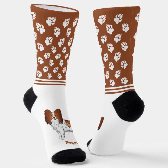 Chaussette Chien De Papillon Rouge Et Blanc Avec Nom Et Patro (Angulaire)