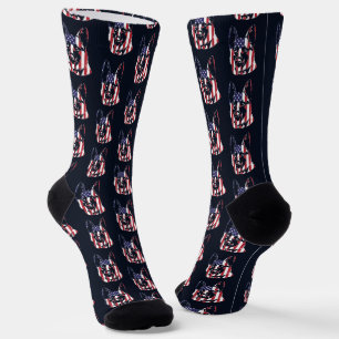 Chaussette Chien de style Berger Allemand Drapeau USA