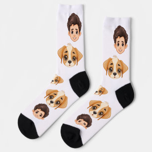 Chaussette Chien drôle personnalisé couple visage 2 photos