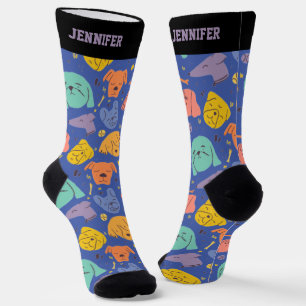Chaussette Chien mignon Face Doodle Motif Retro Puppy Lover