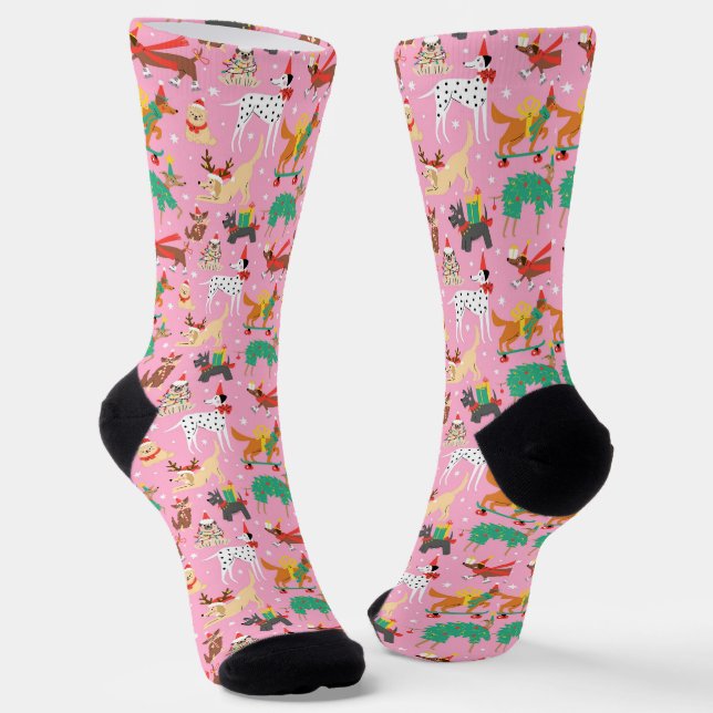 Chaussette Chiens de Noël en Motif de vêtements de vacances (Angulaire)