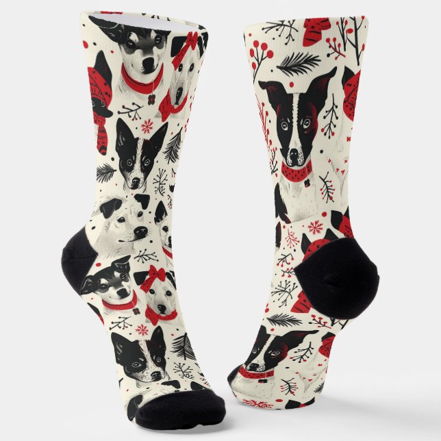 Chaussette Chiens de Noël mignons Motif sans couture (Angulaire)