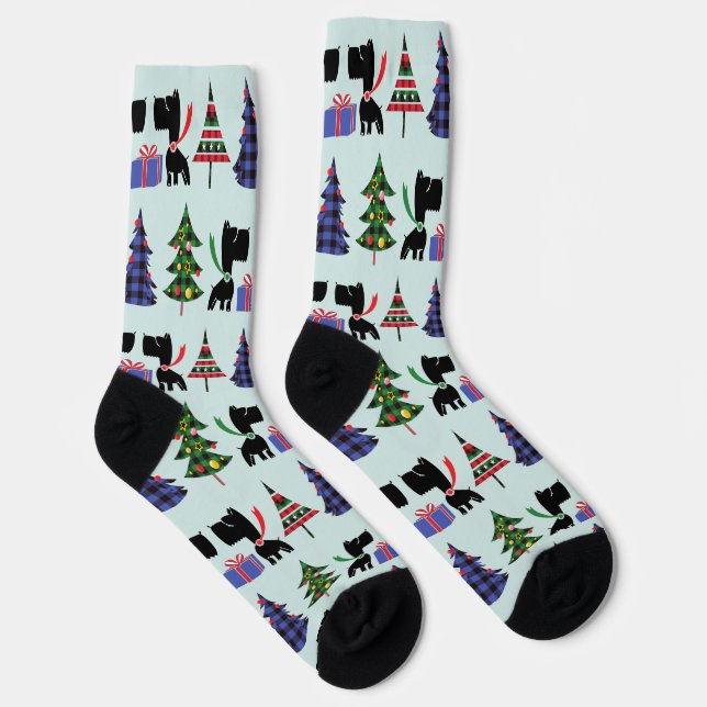 Chaussette Chiens écossais mignons et Motif des arbres de Noë (Droite)