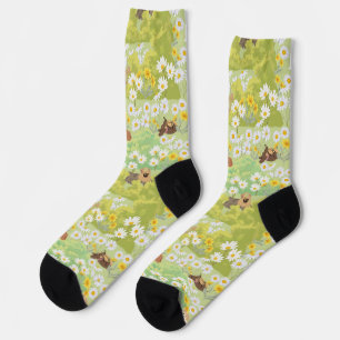 Chaussette Chiens mignons avec motif sans couture de fleurs d