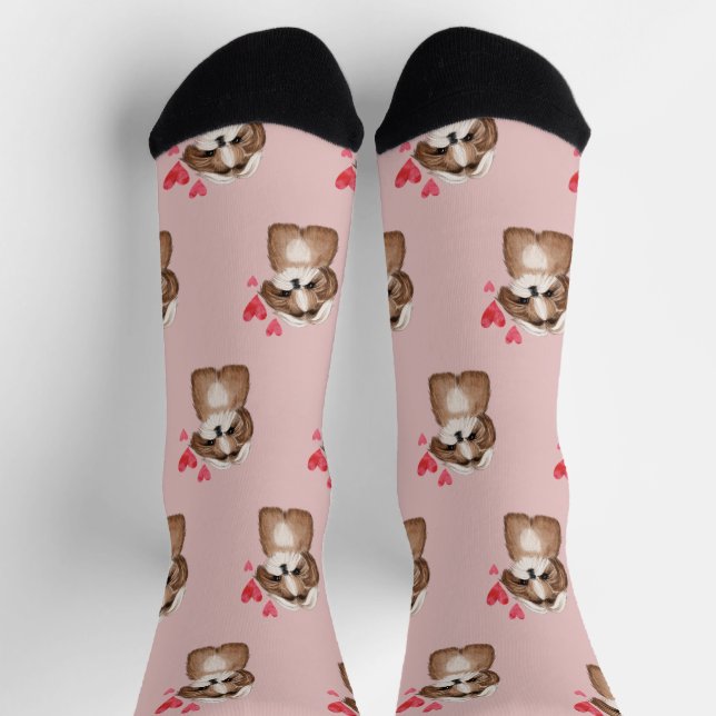 Chaussette Chih Tzu Motif de chien en rose (Haut)