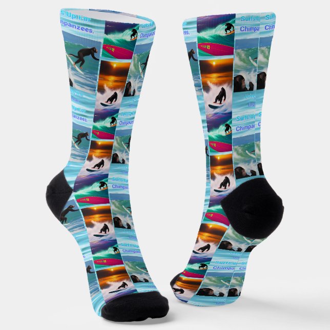 Chaussette Chimpanzés Surf Photo Collage, Chaussettes d'équip (Angulaire)